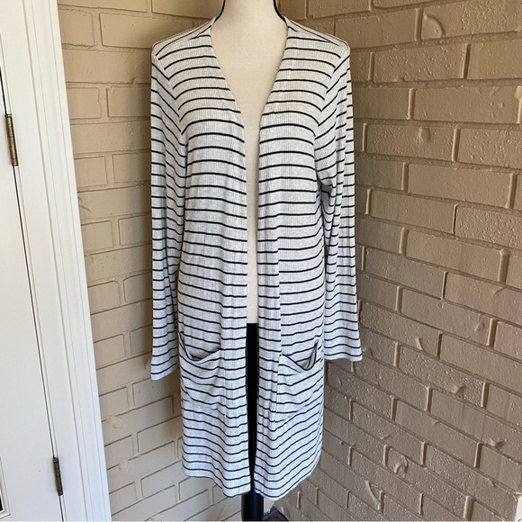 Fresh Produce Womens Sweater XL Moonlight Blue Seabrook Striped Cardigan Stretch - Picture 1 of 8